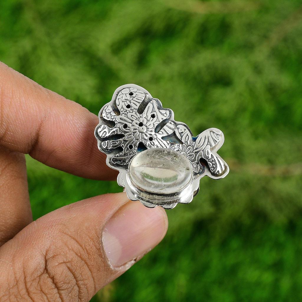 Natural Rutile Quartz Gemstone 925 Silver Multi Stone Adjustable Ring For Women