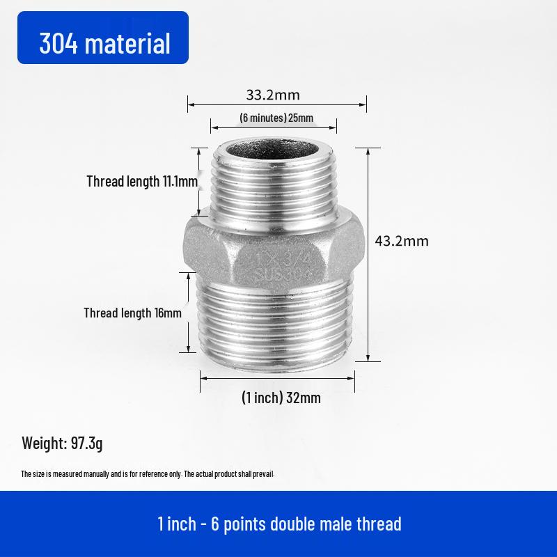 Stainless Steel Extended Reducing Coupling 6-Point to 4-Point Faucet Pipe Fitting