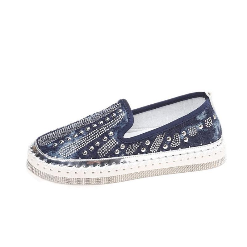 New Large-sized Rhinestone Shallow Opening Loafers, Thick-soled Lazy Shoes for One Foot