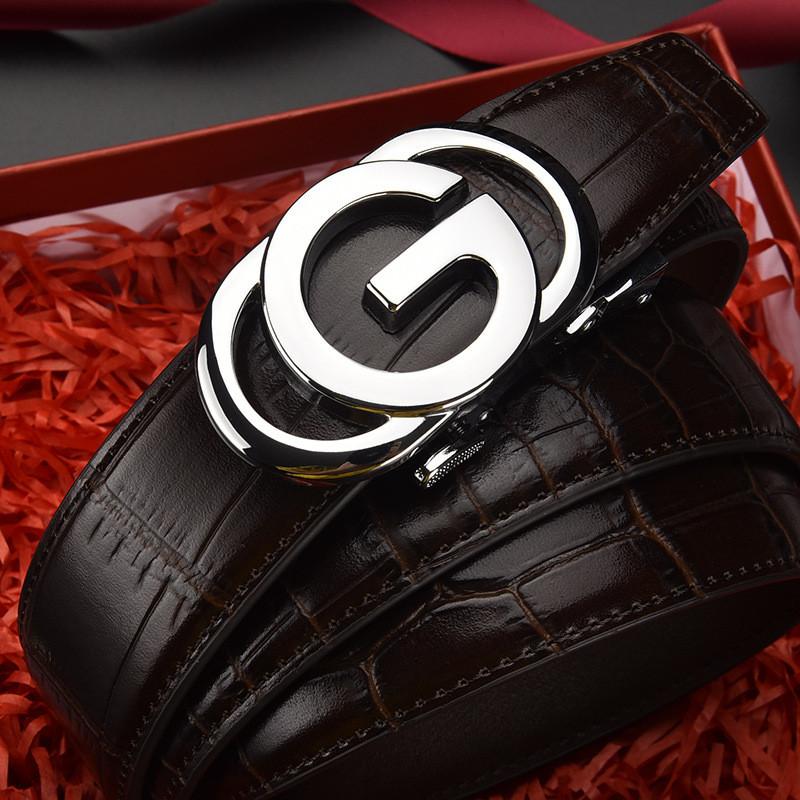 Fashion Men Leather Belt With Letter Design Auto Buckle For Business And Leisure