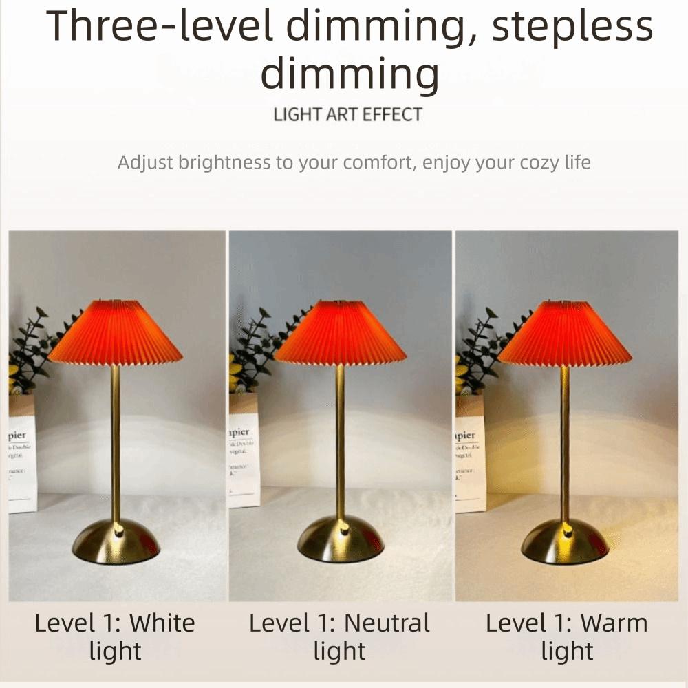 Metal Base Pleated Desk Lamp Fabric Shade Bedside Ambient Light Vintage Touch Bedside Lamp Bar
