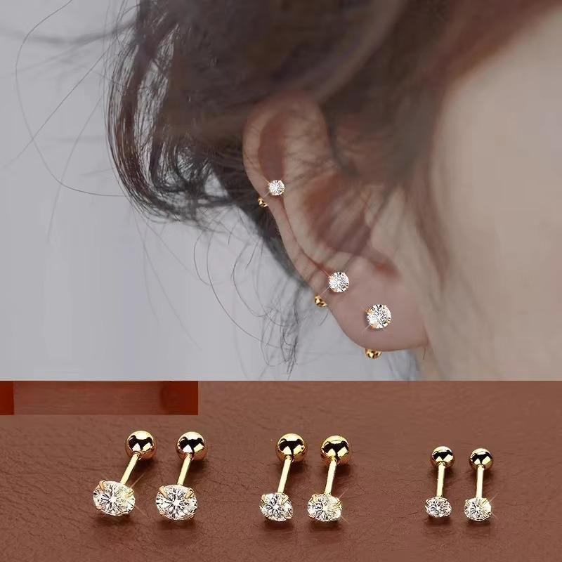 Classic Simple 3mm 4mm 5mm Little Zircon Stud Earrings for Women Luxury Silver Color Stainless Steel Piercing Earring Jewelry