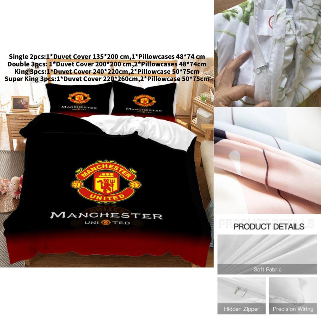 Manchester United Bedding Set With Soft Polyester Fabric For Fans Bedroom Decor