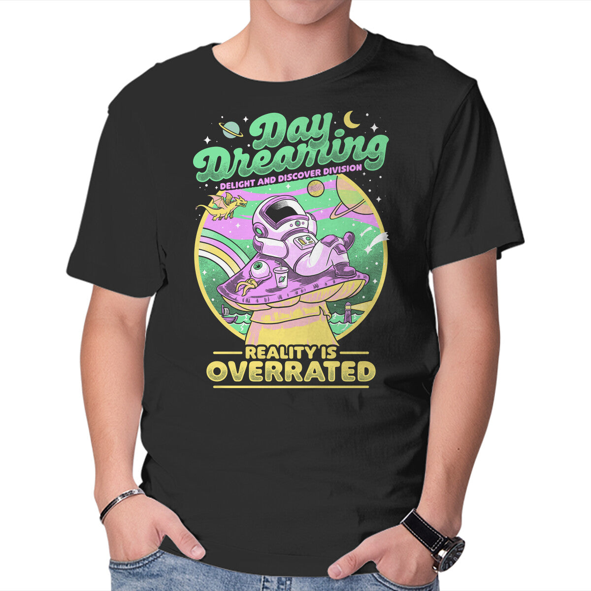 Unisex Crew Neck T-Shirt Daydream Astronaut Graphic Short Sleeve Casual Tee L