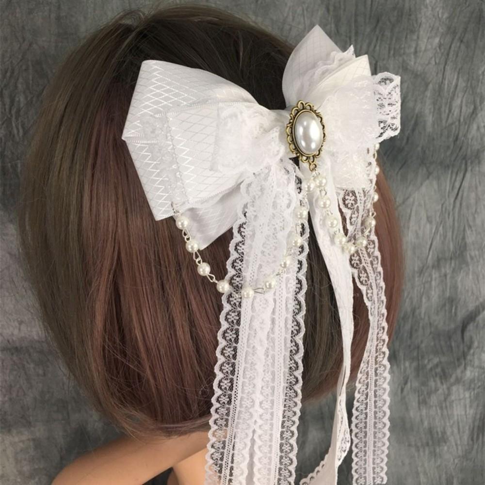 White Girls Hair Ornament Lace Bow Cosplay Headdress Cute Lolita Hair Clip  Hair Accessories