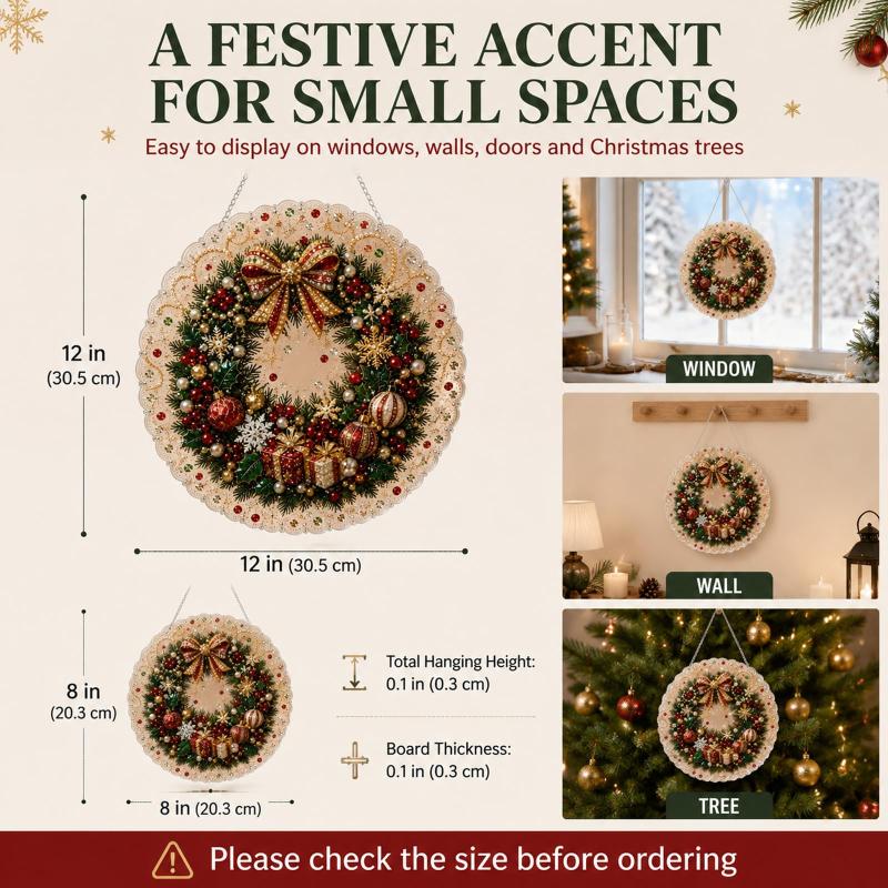 Christmas Pearl Suncatcher Kit, Diy Craft Pre-Assembled Metal Chain, Acrylic Round Board With Lace