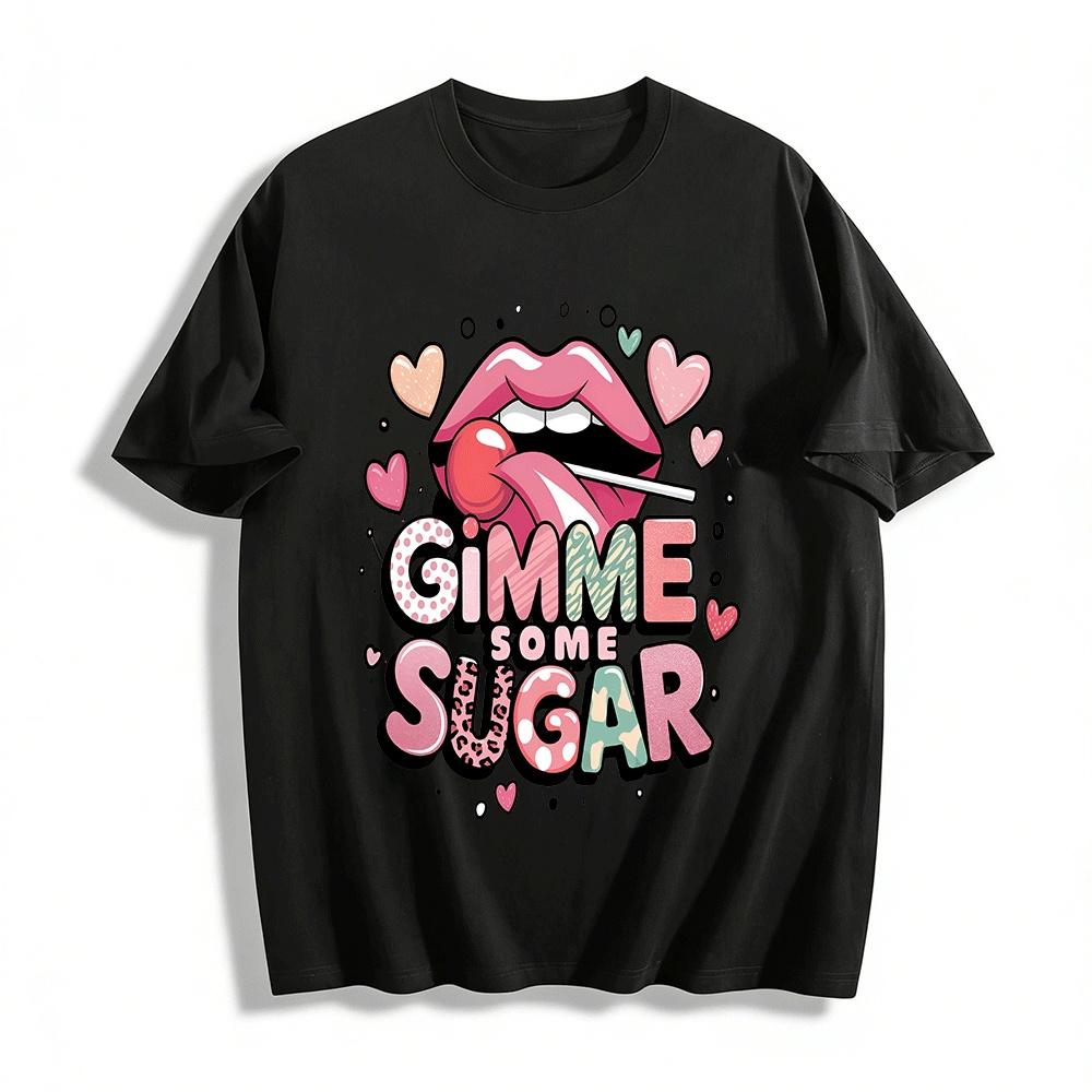 

Gimme Some Sugar Graphic Tee Retro Fun Lip Heart Print Top Pure cotton T-shirt XXS
