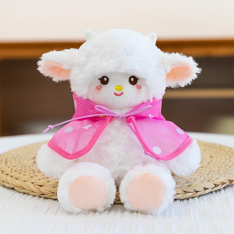

Small Animal Plush Toy With Raincoat For Kids Gift Humorous Collectible Sheep Pink