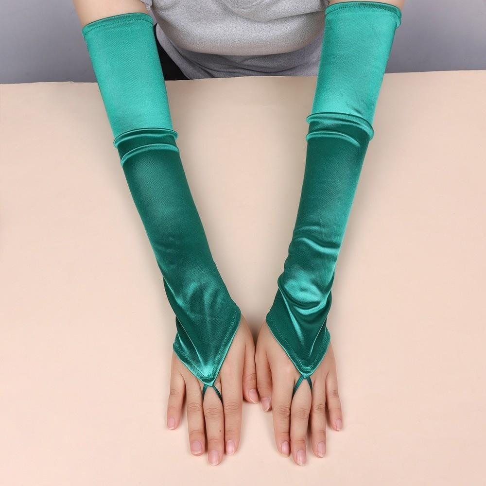 49CM Women Gloves Satin Long Fingerless Gloves New Hook Finger Gloves  Wedding Bride