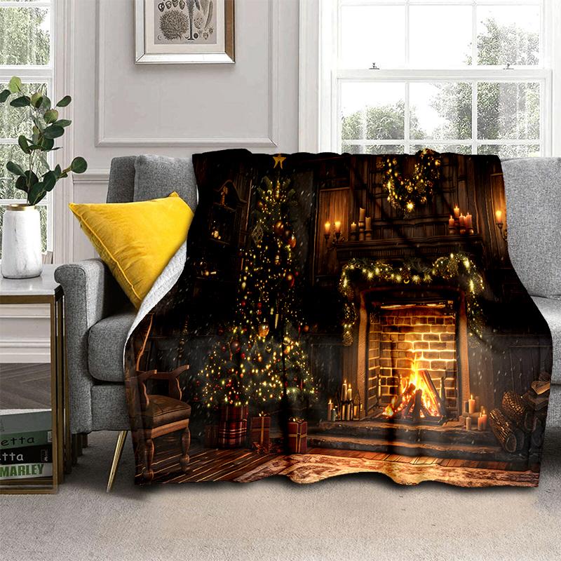 Merry Christmas Cartoon Santa Claus Christmas Tree Festival Gift Blanket,Soft Throw Blanket for Home Bedroom Bed Sofa Cover Kid