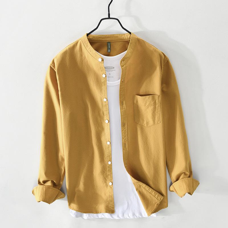 Men's Shirt 100% Cotton All-match Long Sleeve Tops Spring Summer Solid Color Shirts Man Casual Blouses Streetwear Men