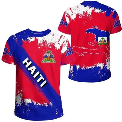 2025 Haiti Insel Flagge Karibik 3D Druck Retro Streetwear Outdoor Sport Schnelltrocknend Atmungsaktiv Freizeit Fußball Herren T-Shirt