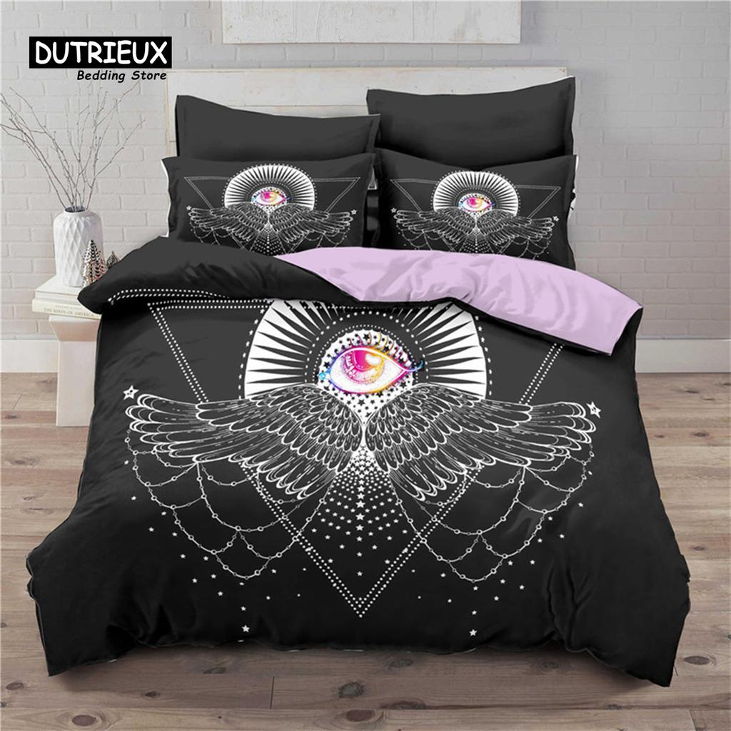 Comforter 3D Geometric Bedding Set Bohemian Style Sun Eye Star Floral Wing Abstract Pattern Print Microfiber King