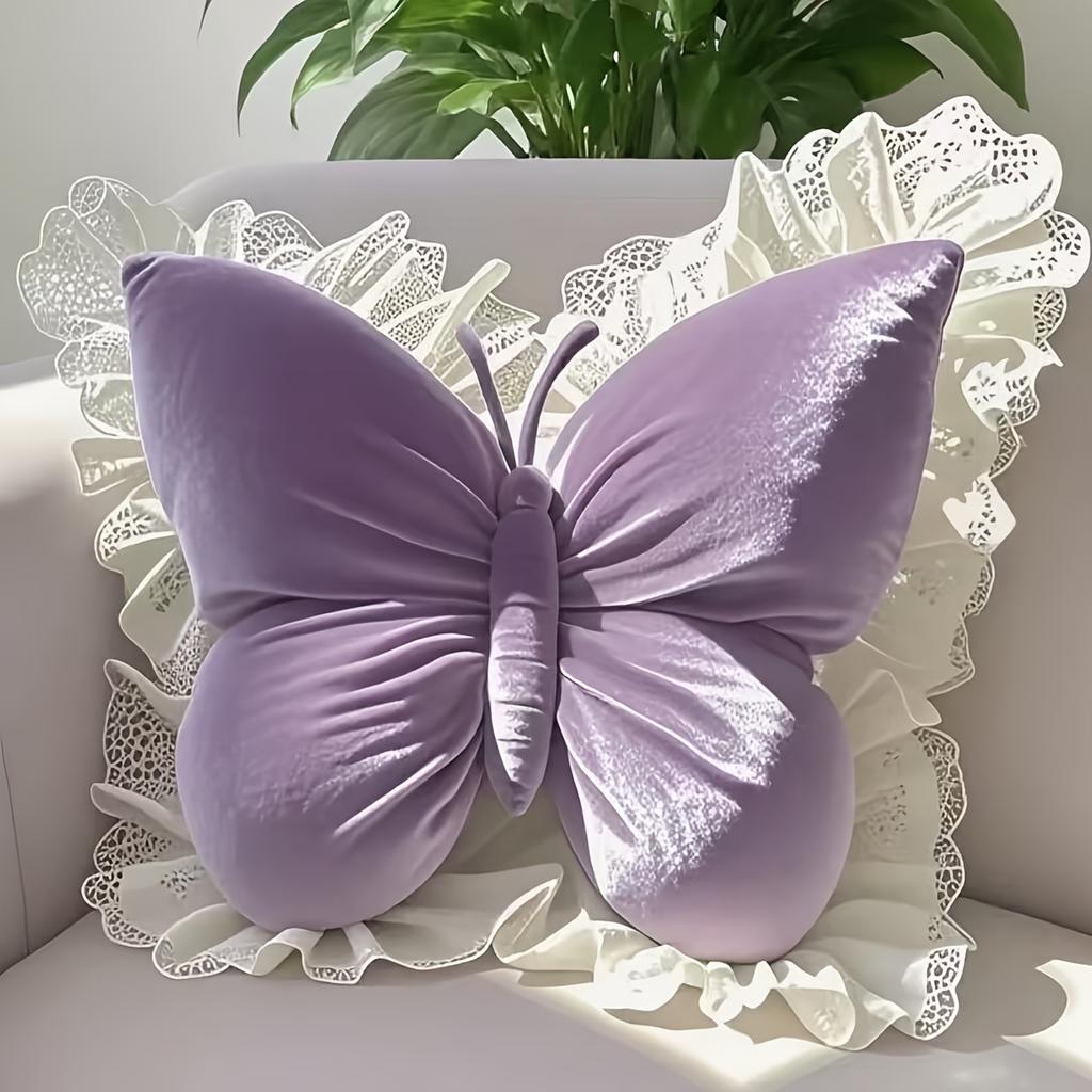 1pc Elegant Butterfly-Shaped Cushion Pillow - Modern Lace Design, Machine Washable, Polyester, Ideal for Bedroom & Home Decor, Decorative Pillows