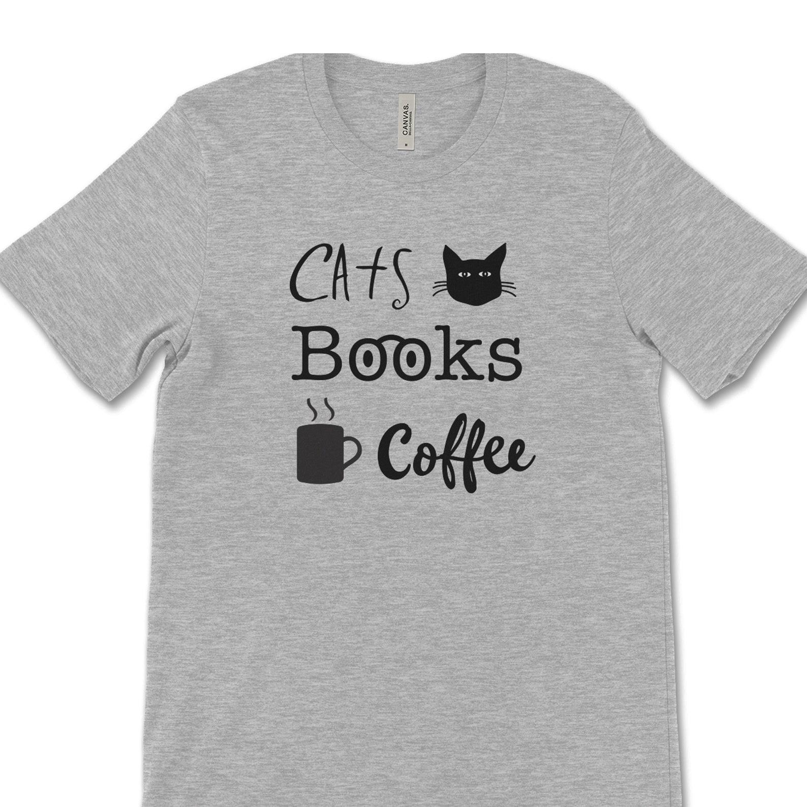 Cats Books Coffee Tee | Book Shirt | Cat Tee | Book Lover T-shirt S