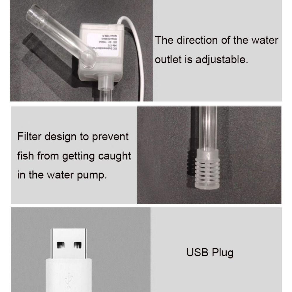 Ultra Quiet Small Submersible Pump USB Water Fountain Pump Portable Mini Water Pump  Fish Tank
