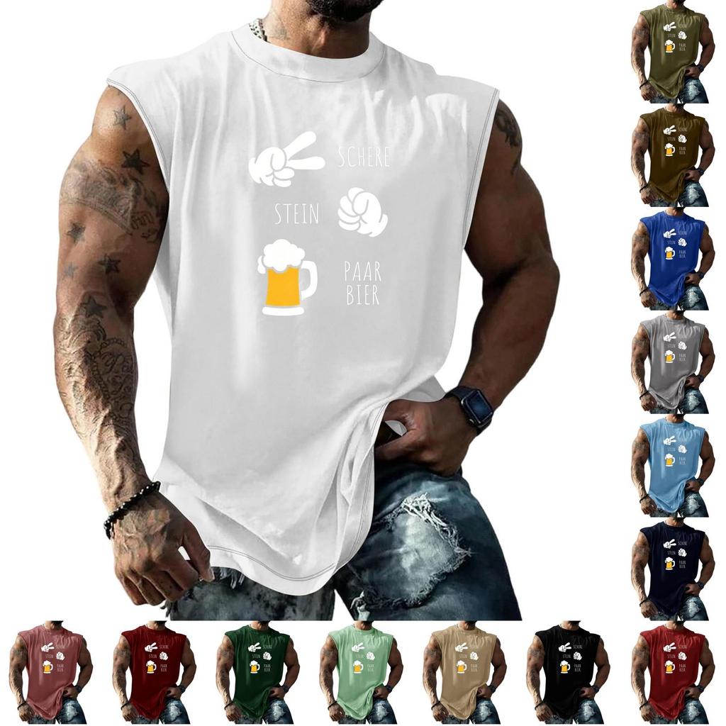 Men Sleeveless Tank Top Loose Fit Textured Pattern Printed Vest Casual Sports Streetwear Summer Holiday Daily Wear