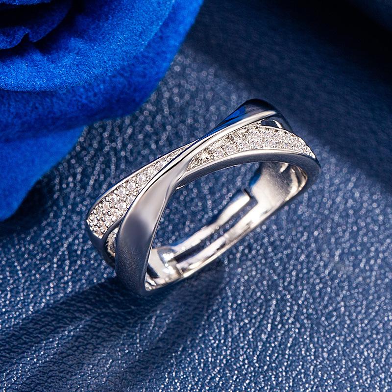 Two-tone X-shaped Zircon Copper Ring - European & American Style