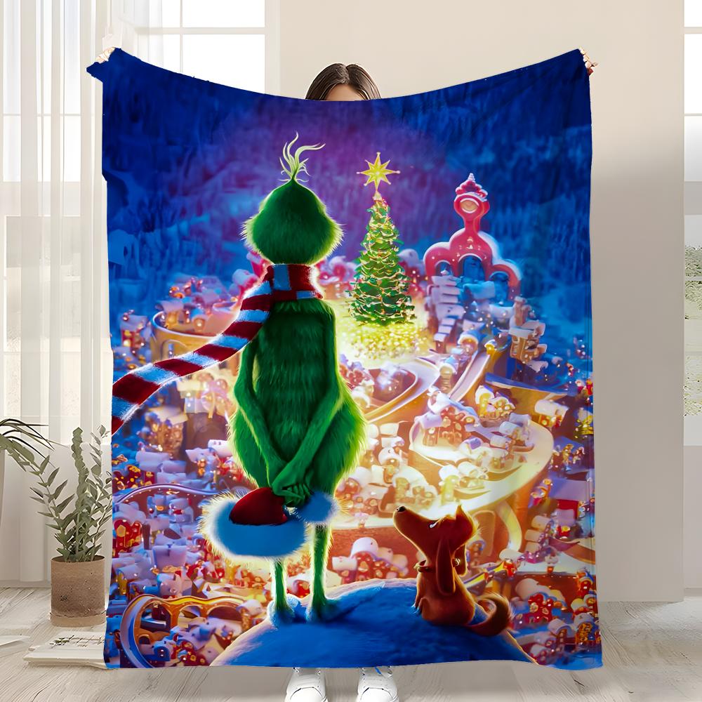 Movie Christmas Green The GrinchS Throw Soft Coral Fleece Blanket 310gsm Fluffy Warm Throw for Sofa Bed Couch Bedroom Decor