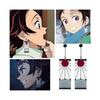 Kolczyki Tanjiro ze srebra próby 925, anime Demon Slayer Cosplay Tanjiro czarne kolczyki klips na ucho Kimetsu No Yaiba Hanafuda Halloween dla mężczyzn kobiet Earr