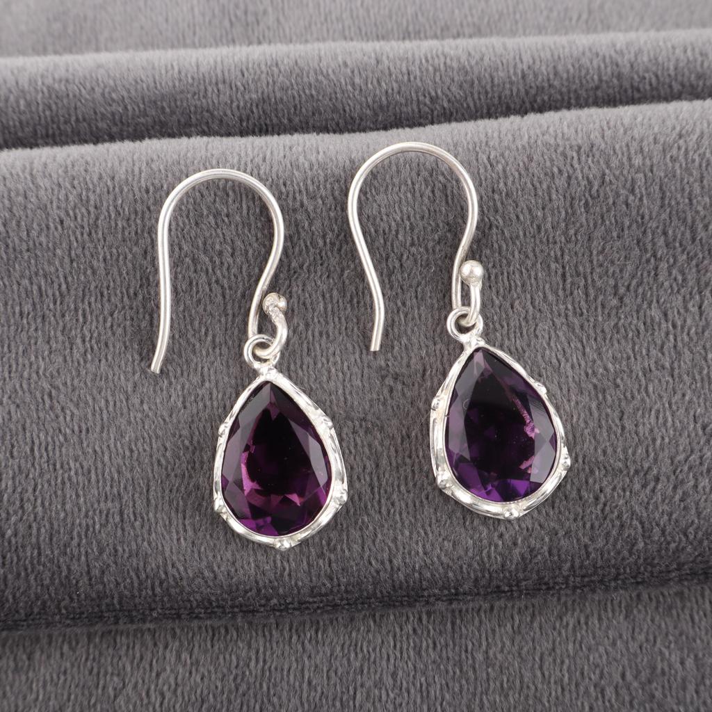 African Amethyst Earrings, 925 Solid Sterling Silver Gemstone Jewelry, Handmade Earrings, For Thanksgiving Gift