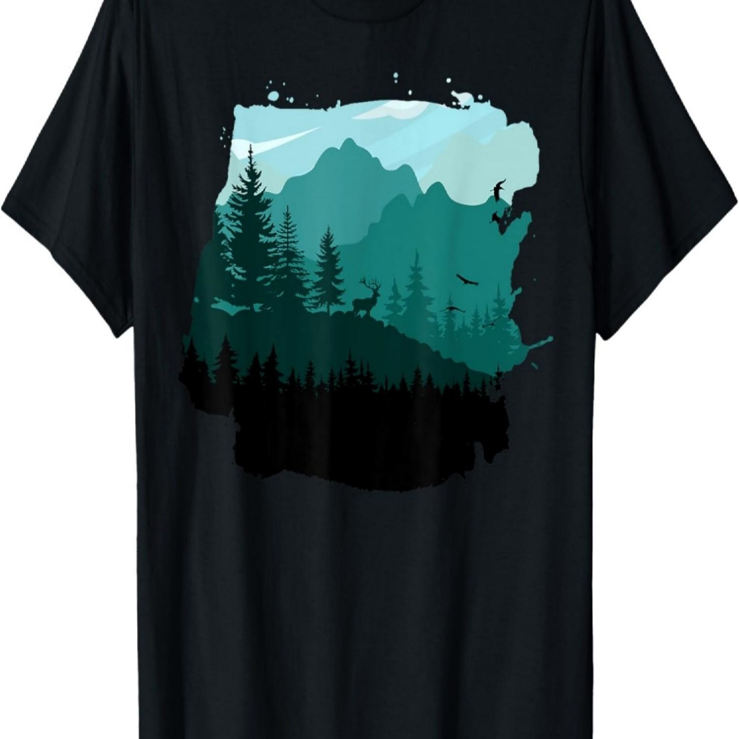 

Timeless Mountain, Nature Trees and Forest with Deer T-Shirt S чёрный