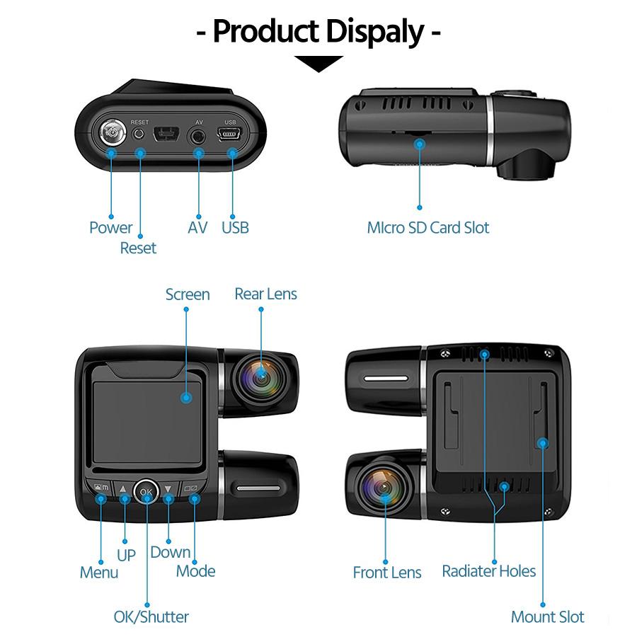 E-ACE B43 Car DVR Dash Camera Mini 2 Inch Dual Lens 1080P+1080P Night Vision Sony IMX323 Sensor Dash Cam Video Recorder Dashcam