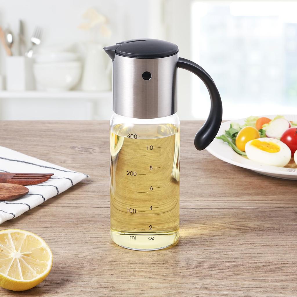 VKCHEF Drip-Free Oil Bottle and Soy Sauce Dispenser, 200ml and 300ml, Condiment Container, Dressing Bottle, Heat-Resistant Glass Storage Container