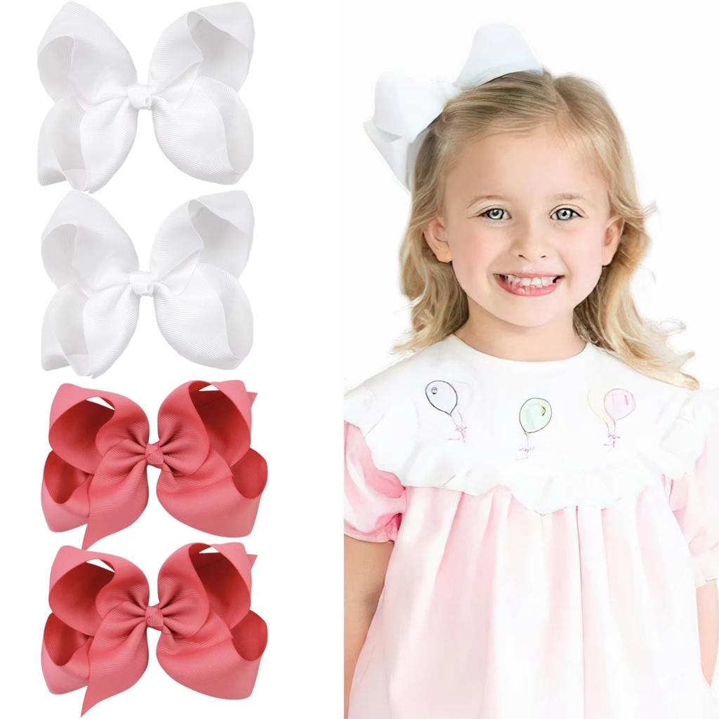 4Pcs/lot 6''Solid Color Grosgrain Ribbon Bows Hair Clips For Cute Girls Large Handmade Hairpins Barrettes Kids Hair Accessories