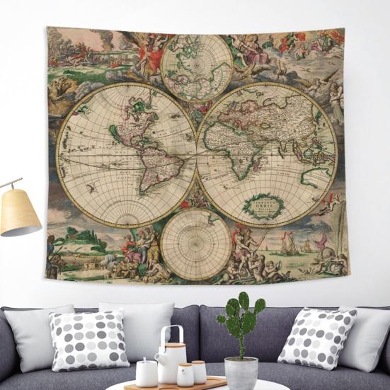 Tapeçaria de Parede Mundial, Pôster de Tecido da Terra para Sala de Estar, Arte de Parede Boho para Quarto, Capa de Fundo Vintage para Dormitório