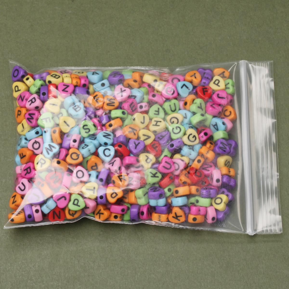 100 шт./набор 7 мм разноцветные акриловые бусины-сердечки с акриловыми буквами — фото 9