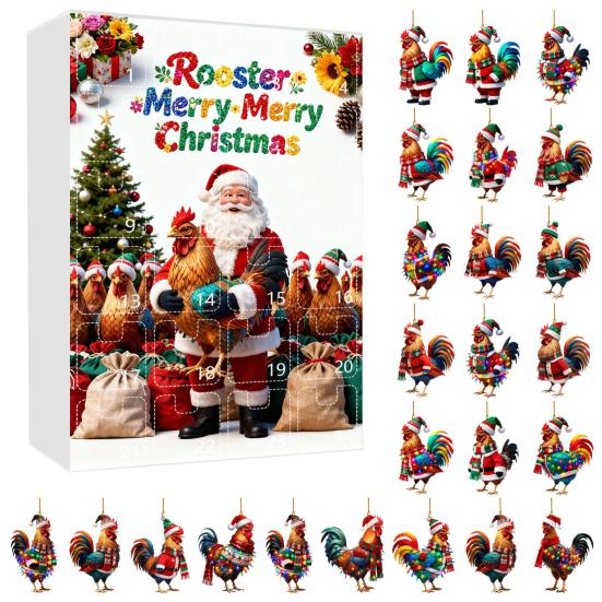 Christmas Chicken Advent Calendar 24-Day Countdown Box with Easy-Open Windows Multifunctional Holiday Decoration