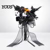 Halloween Flower Bouquet Wedding Bouquets for Bride And Bridesmaid, Gothic Artificial Bouquet, Cobweb Arrangement Black Rose Blooms Fake Centerpiece,