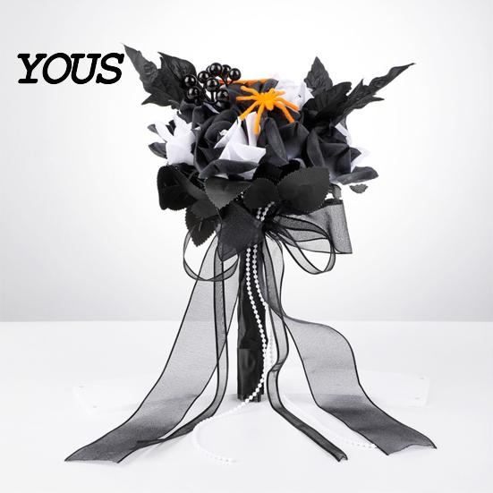 Halloween Flower Bouquet Wedding Bouquets for Bride And Bridesmaid, Gothic Artificial Bouquet, Cobweb Arrangement Black Rose Blooms Fake Centerpiece,