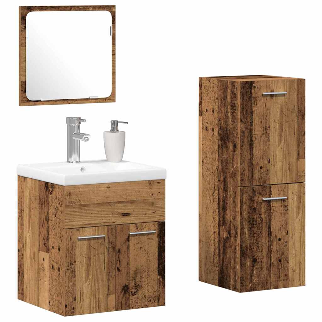 Bathroom Furniture Set 4 Pcs Reclaimed Wood Engineered Wood