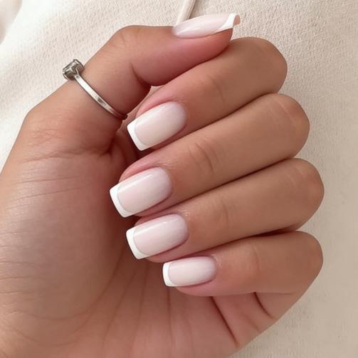 Nuovo 24 Pezzi Primavera ed Estate Polvere Nuda Bordo Bianco Manicure Francese Vento Delicato Semplice Media e Lunga Quadrata Indossare Armatura