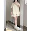 Women 2 Piece Outfits Cherry Embroidery Polo Shirt + Shorts Set Casual Tracksuit