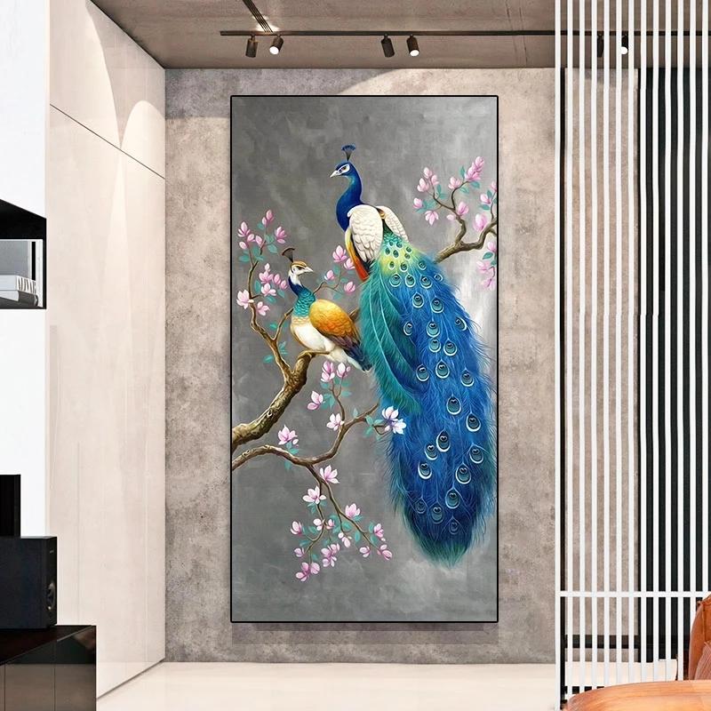 Dipinti su tela di animali nordici colorati pavoni Poster e stampe moderni Immagini di arte della parete per la decorazione del soggiorno Cuadros