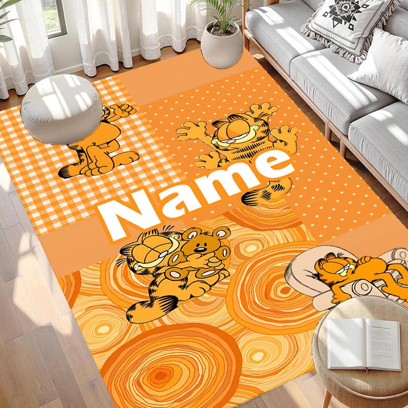 Custom Name Personalized Garfield Print Carpet, Versatile Home Decor Rug, for Playroom, Apartment, Balcony, Entryway, Hallway Gift