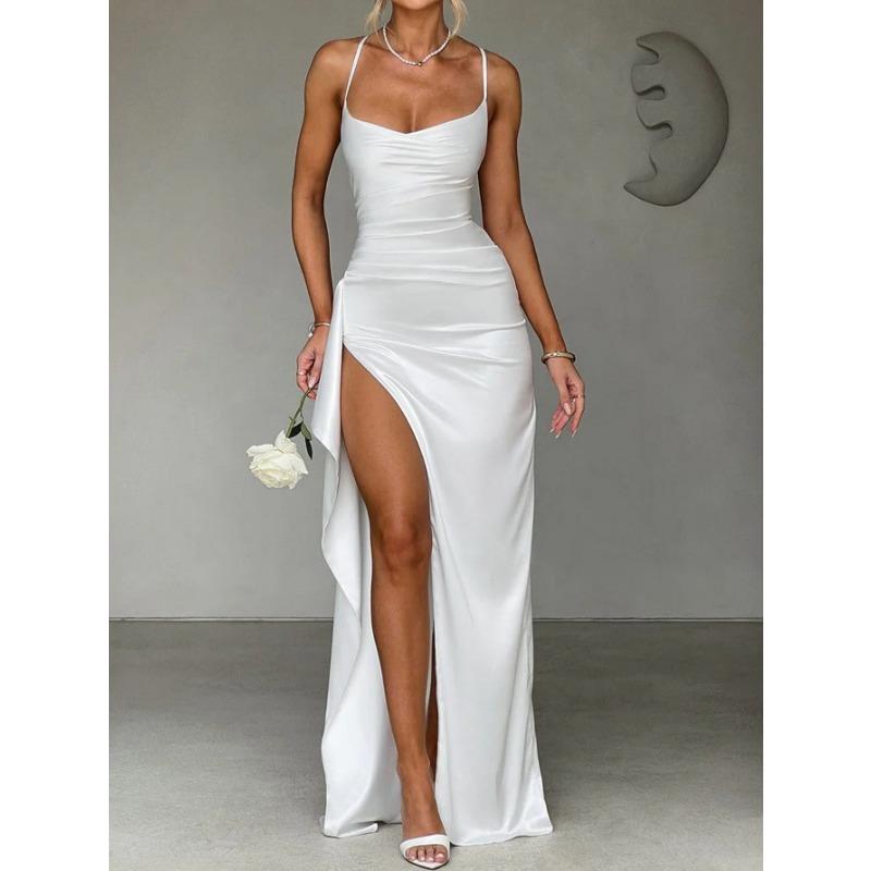

Елегантна вечірня сукня на бретельках Довга Довга сукня Жіноча Осінь 2025 XL білий