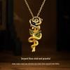 Enamel Gold Snake and Rose Zodiac Necklace - Clavicle Chain
