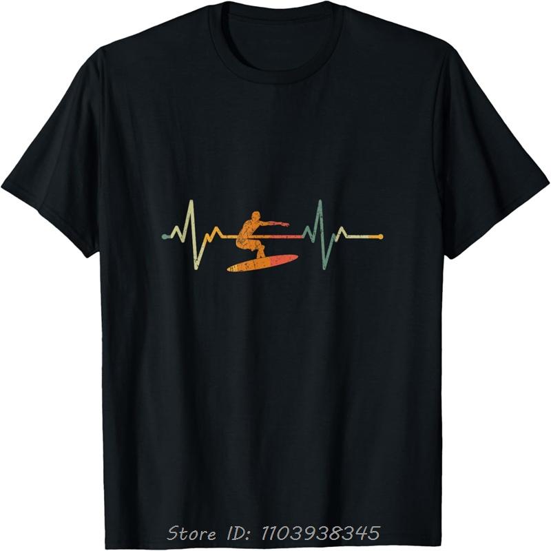 Vintage Surf Surfer Gift Heartbeat Waves Surfing T-Shirt Unisex Oversized T shirt cotton Tees Streetwear Topsunisex Clothing