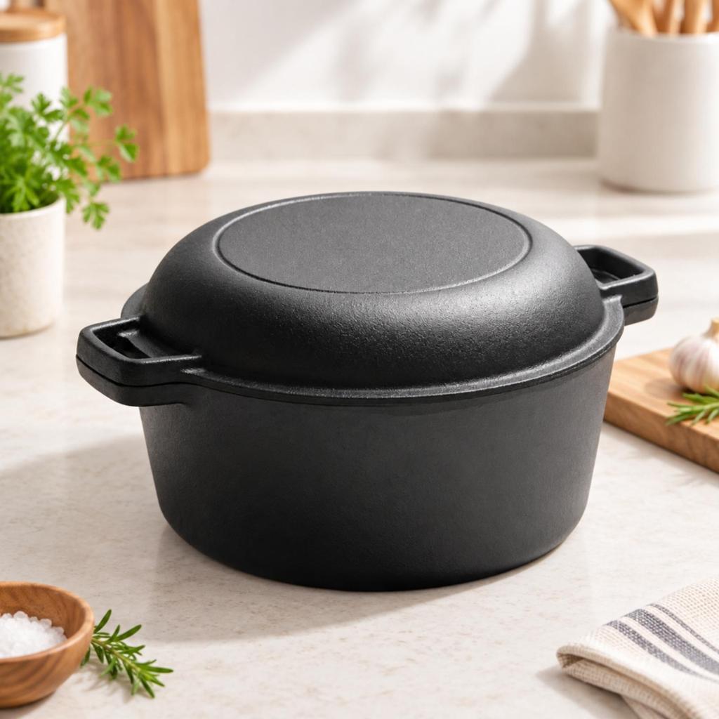 Dutch Oven Uncoated Cookware Sturdy for Braising