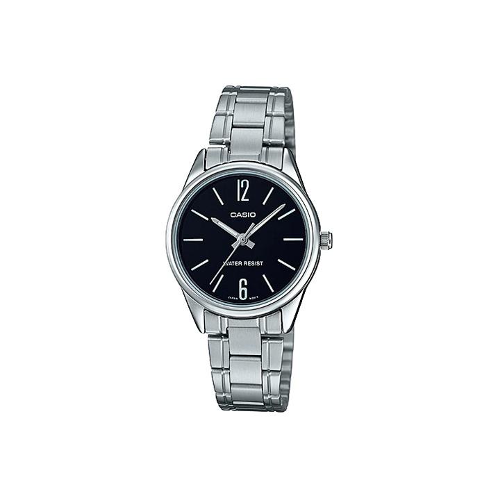 Casio Standard Series Retro Pointer Classic Pointer Digital Scale Black Dial Waterproof Quartz Movement Stainless Steel Strap LTP-V005D-1B Silver Strap