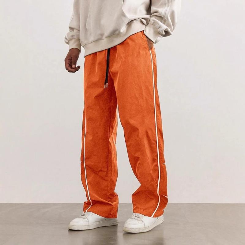 Men Side Striped Drawstring Casual Pants Loose Wide Leg Elastic Waist Street Sport All Season Trousers