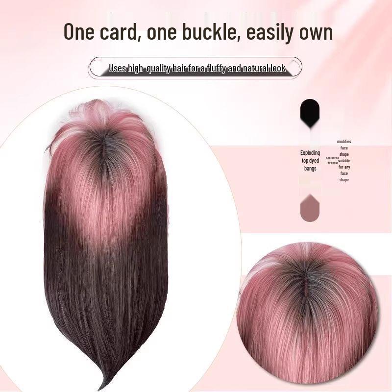 Women's Long Straight Gradient Wig – Black to Pink Highlights, Full Head Cover, Natural Look, Daily Wear