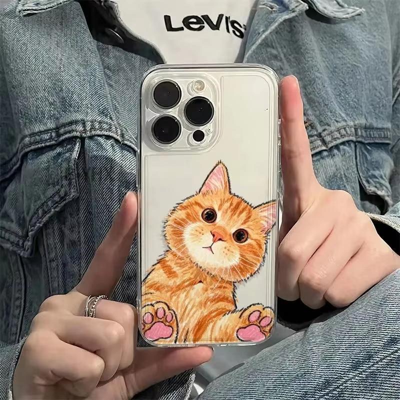 Cute Orange Cat Transparent Phone Case For Samsung Galaxy S26 S24 S25 S23 Ultra S22 S21 S20 Plus FE A50 A71 A72 Soft TPU Cover
