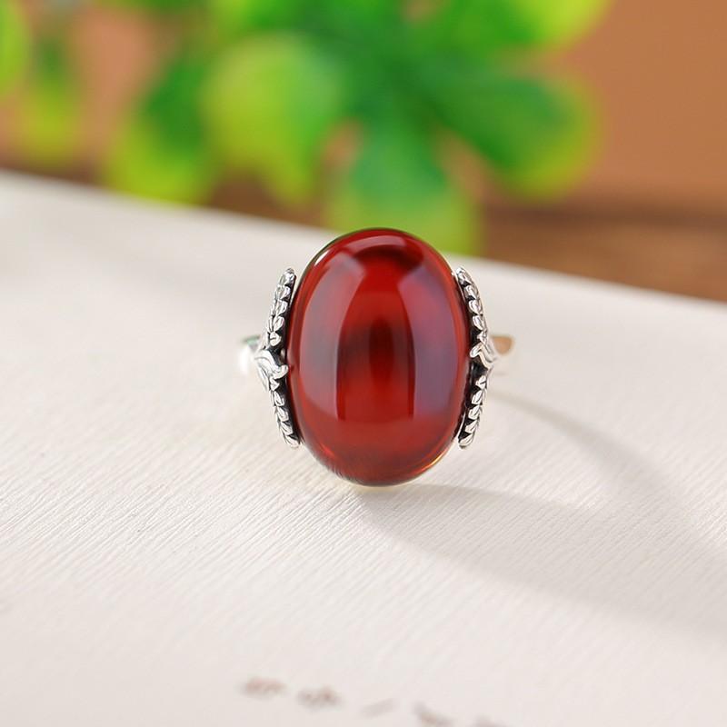 Adjustable Vintage Blood Amber Resin Ring With Wheat Motif Minimalist Boho Statement Jewelry Women Men