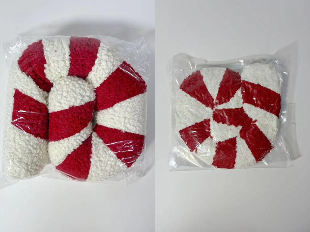 3D Red and White Christmas Candy Plush Pillow: Decorative Back and Seat Cushion