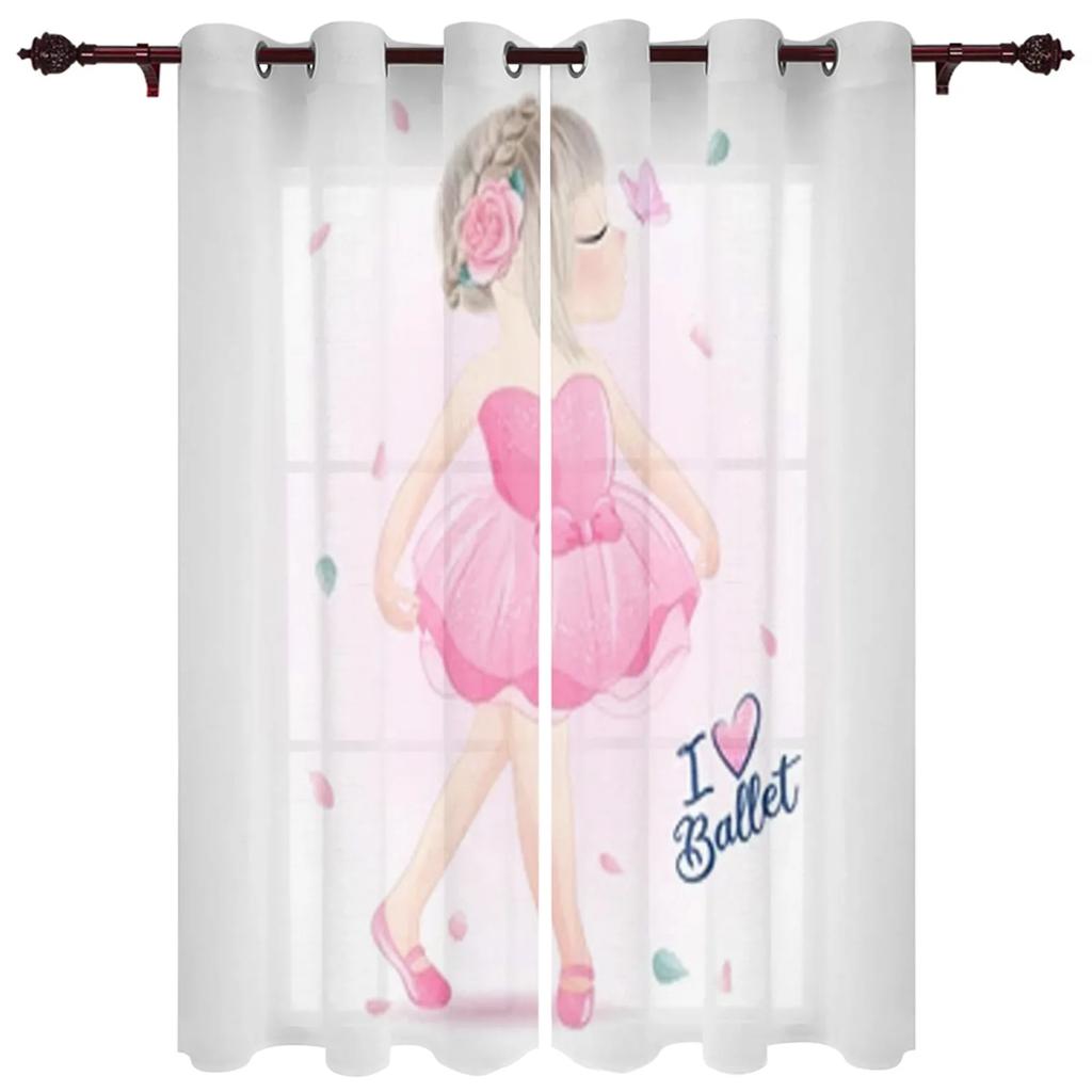 Cute Girl with Ballerina Window Curtain for Kids Room Home Blinds Curtains for LivingRoom Bedroom Drapes